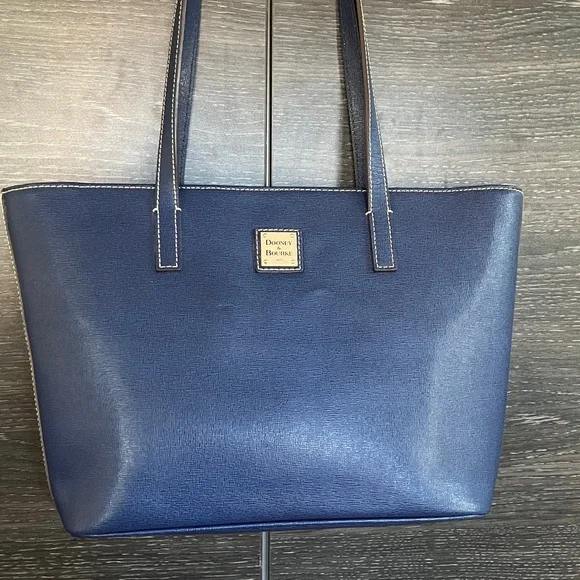 EUC Dooney & Bourke Navy Saffiano Shopper Leather Shoulder Bag Tote - Picture 2 of 16